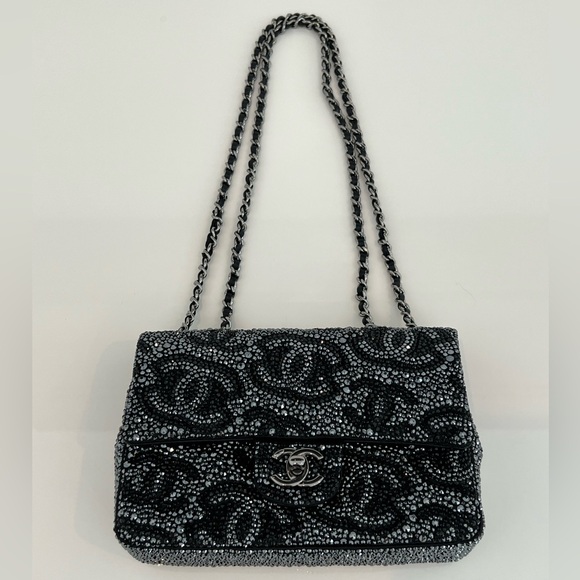 CHANEL 23A CC RUTHENIUM & BLACK CRYSTAL MINI FLAP BAG NWT! - Picture 7 of 17